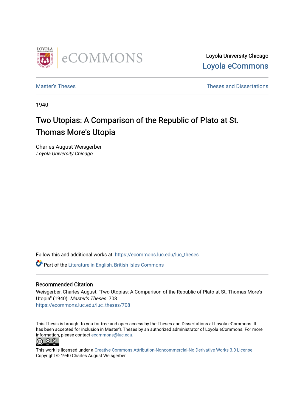 A Comparison of the Republic of Plato at St. Thomas More's Utopia