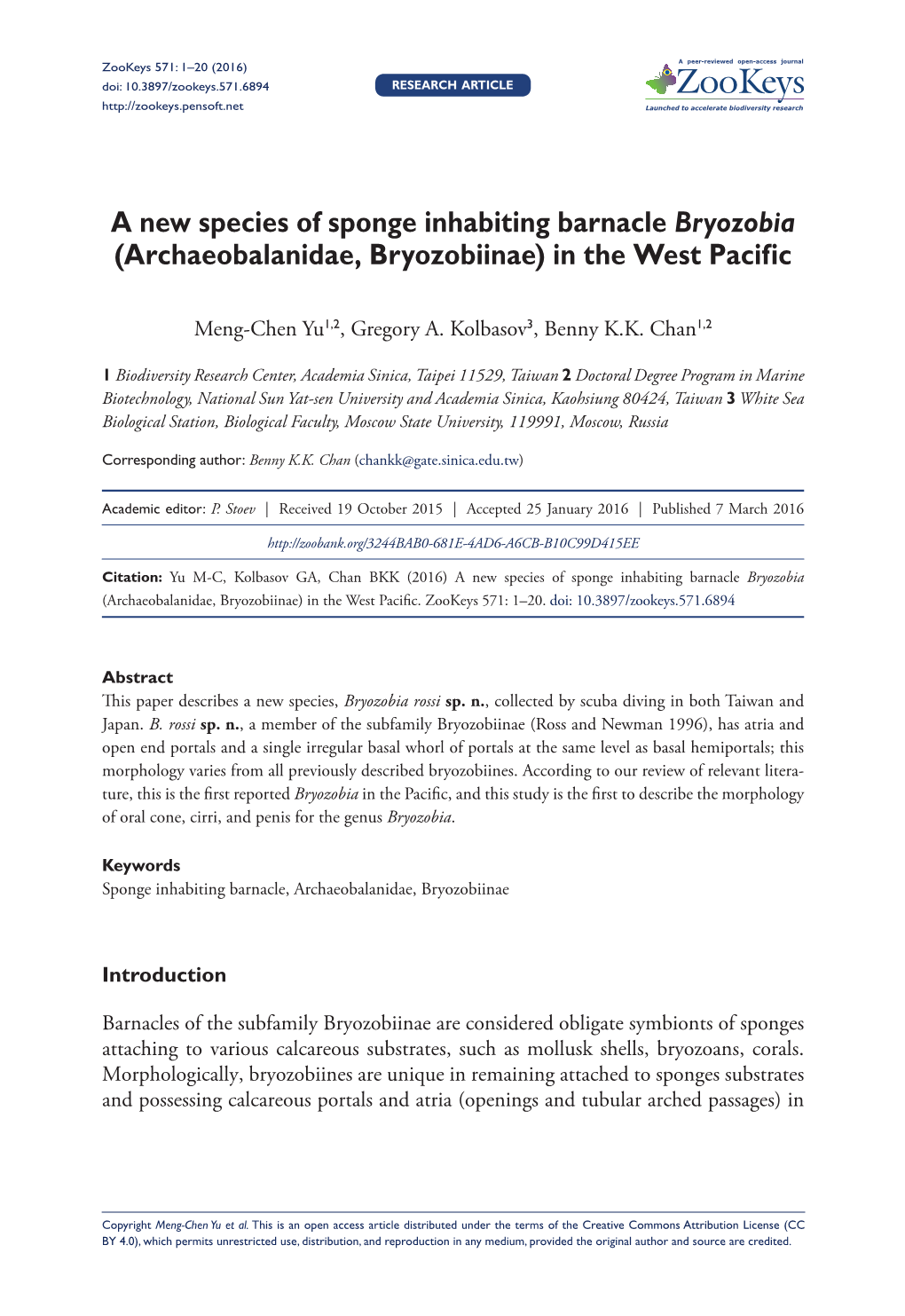 A New Species of Sponge Inhabiting Barnacle Bryozobia