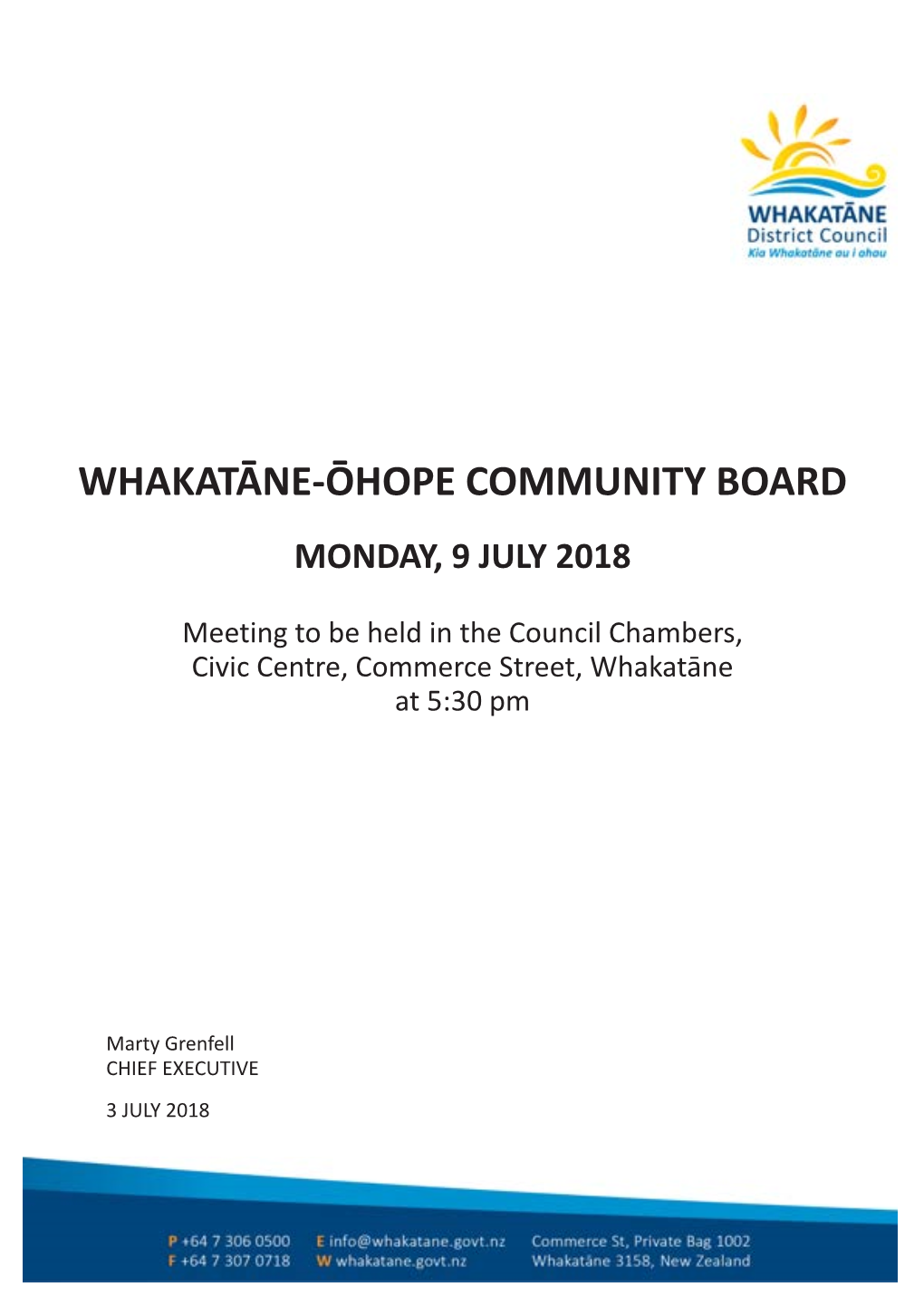 Whakatāne-Ōhope Community Board Monday, 9 July 2018