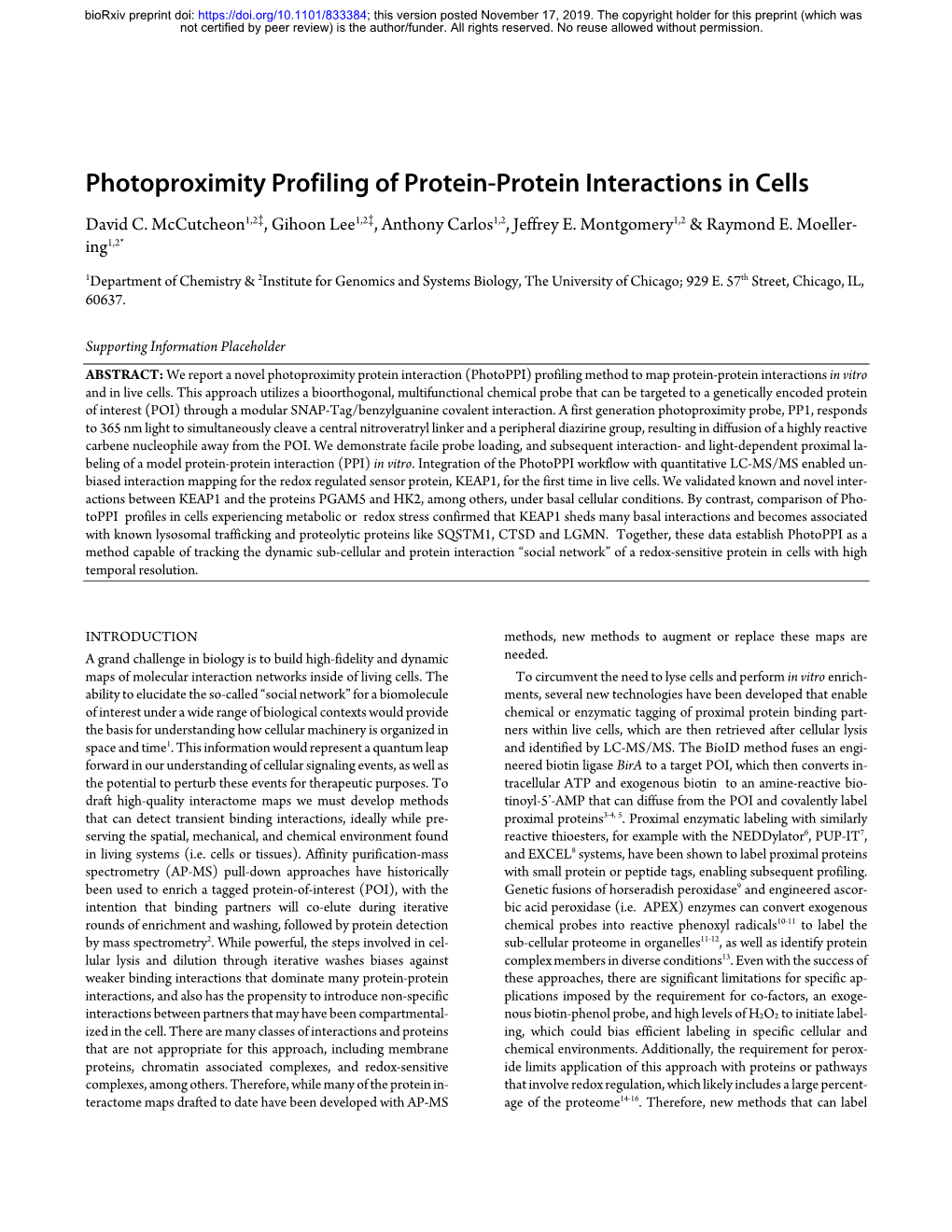 Photoproximity Profiling of Protein-Protein Interactions in Cells