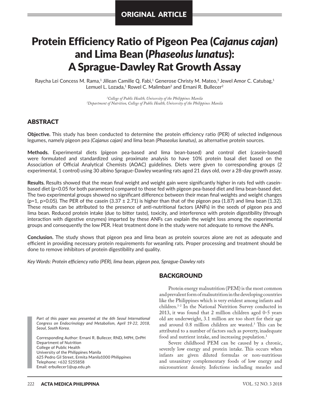 Cajanus Cajan) and Lima Bean (Phaseolus Lunatus): a Sprague-Dawley Rat Growth Assay