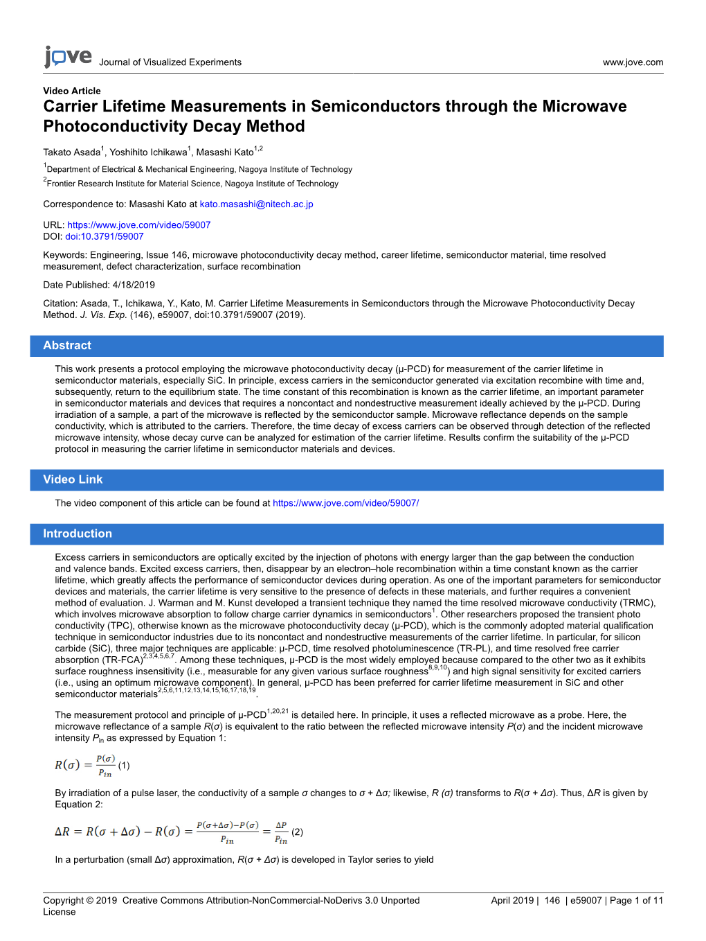 Carrier Lifetime Measurements in Semiconductors Through the Microwave Photoconductivity Decay Method