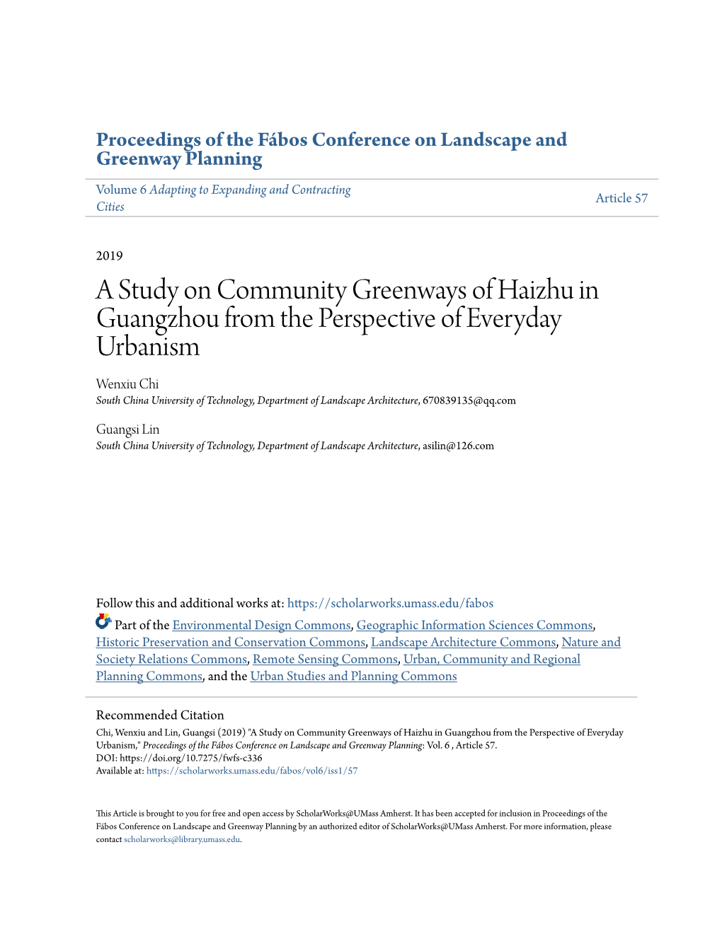 A Study on Community Greenways of Haizhu in Guangzhou from the Perspective of Everyday Urbanism