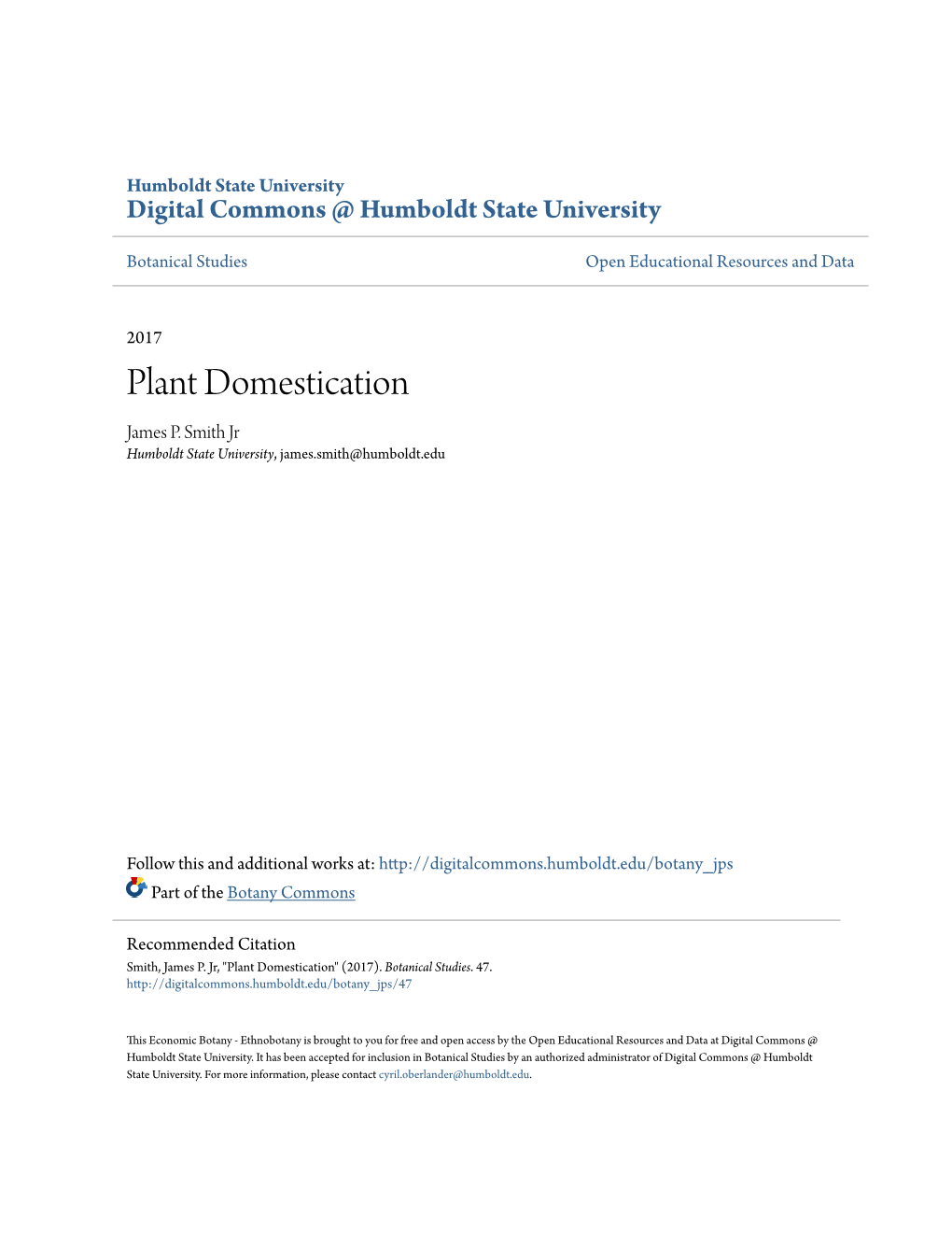 Plant Domestication James P