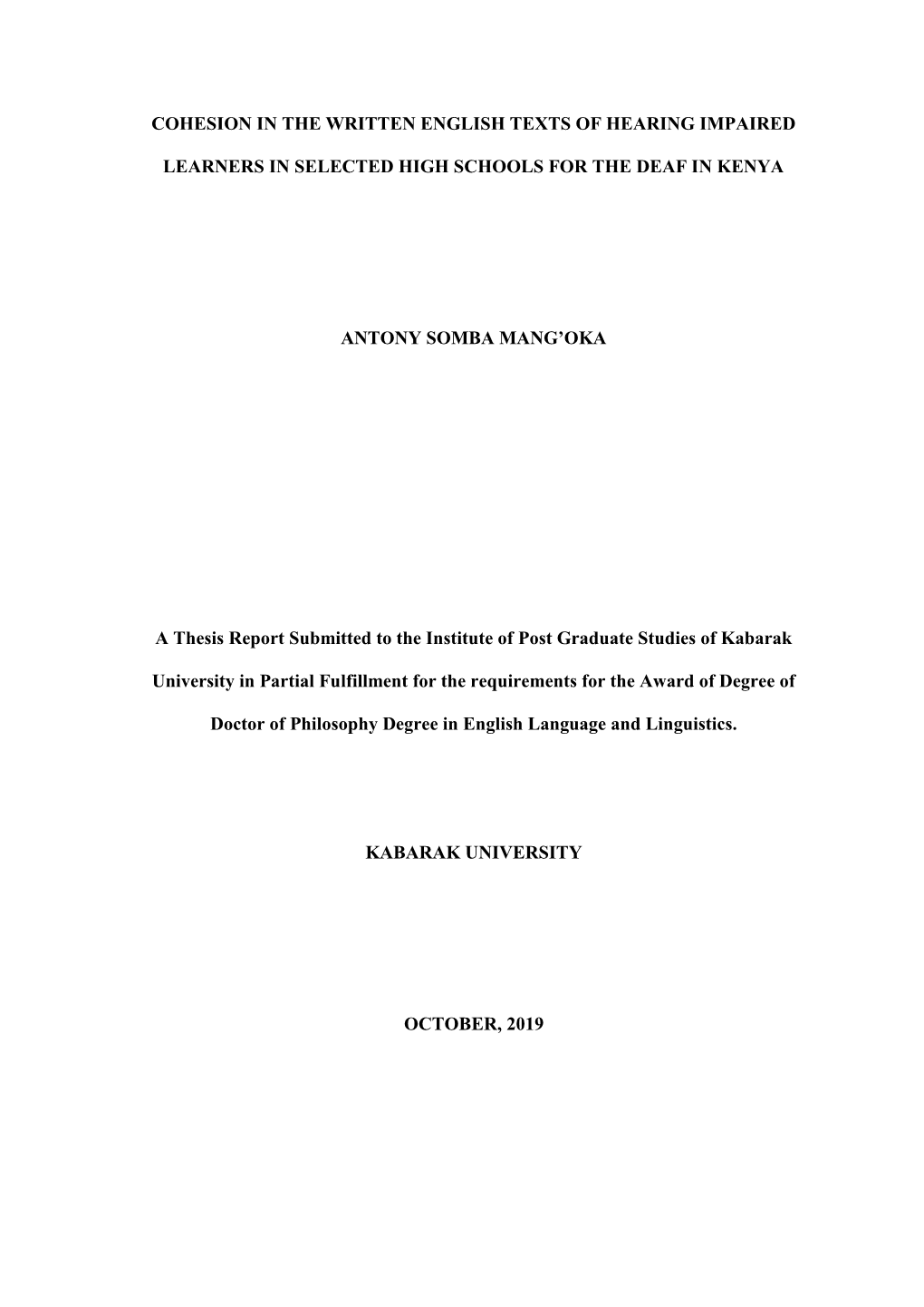 Cohesion in the Written English Texts of Hearing Impaired