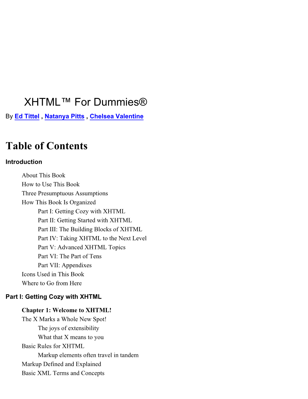XHTML™ for Dummies® Table of Contents