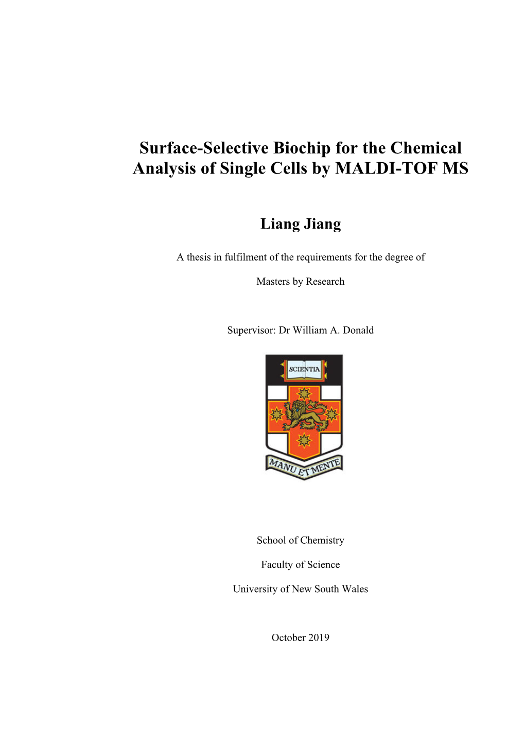 Surface-Selective Biochip for the Chemical Analysis of Single Cells by MALDI-TOF MS