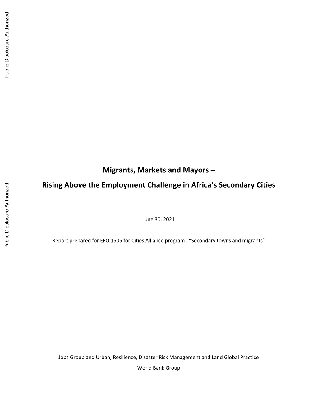 Migrants, Markets and Mayors – Rising Above the Employment Challenge in Africa's Secondary Cities