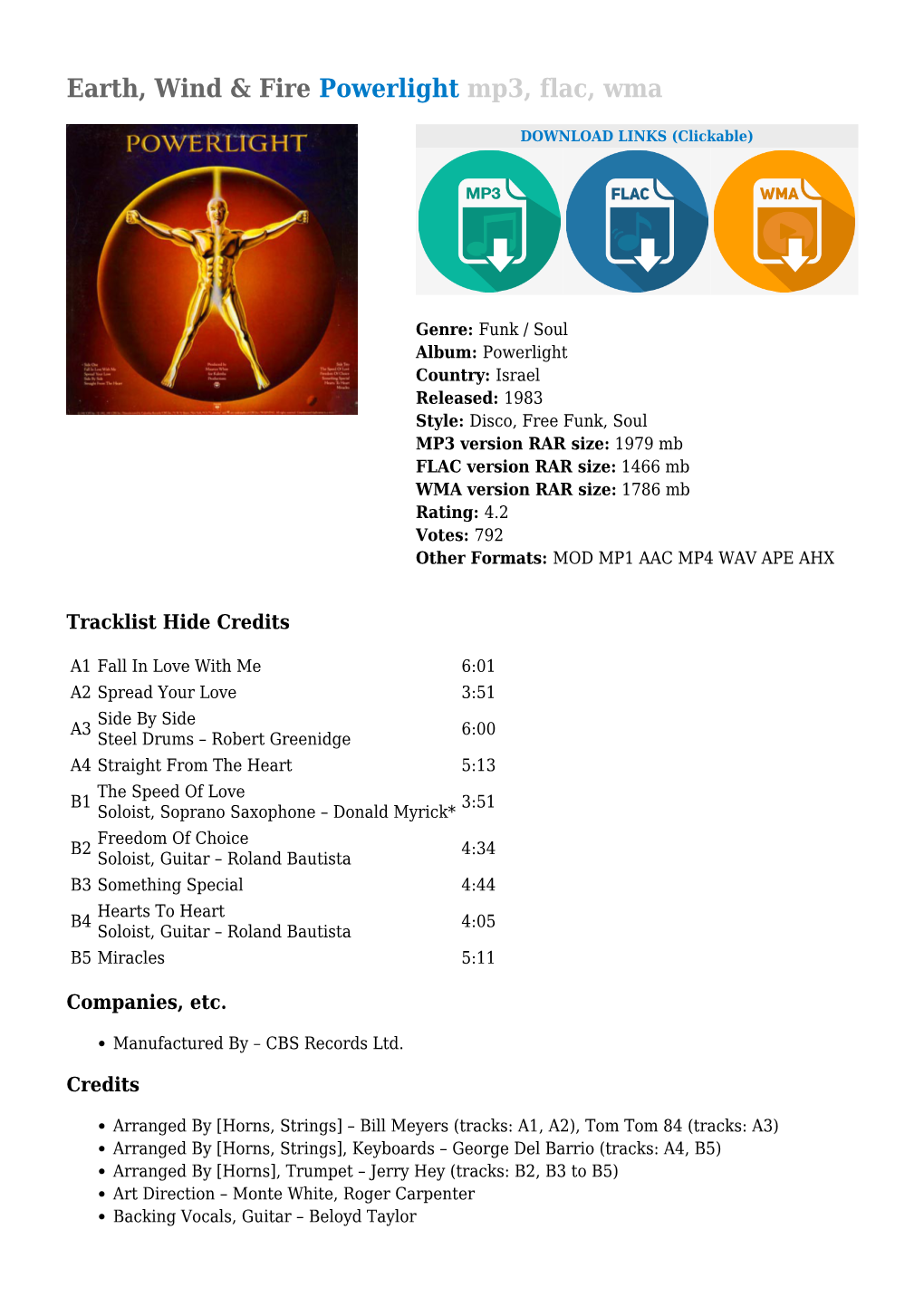 Earth, Wind & Fire Powerlight Mp3, Flac