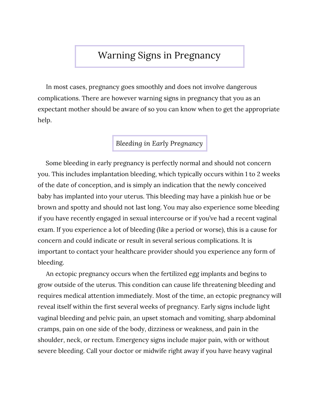 Warning Signs in Pregnancy