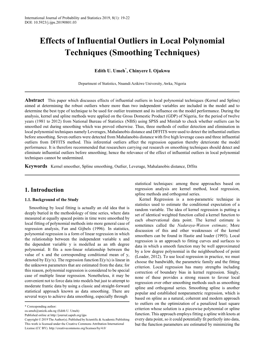 Kernel Smoother, Spline Smoothing, Outlier, Leverage, Mahalanobis Distance, Dffits