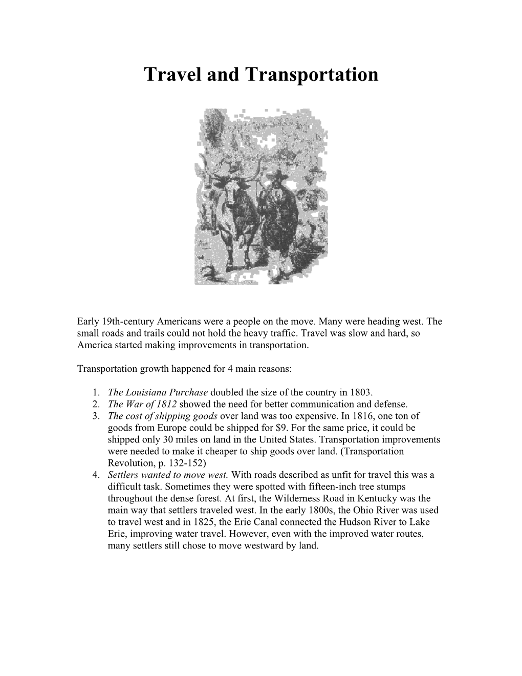 Transportation Developments in the Early Republic