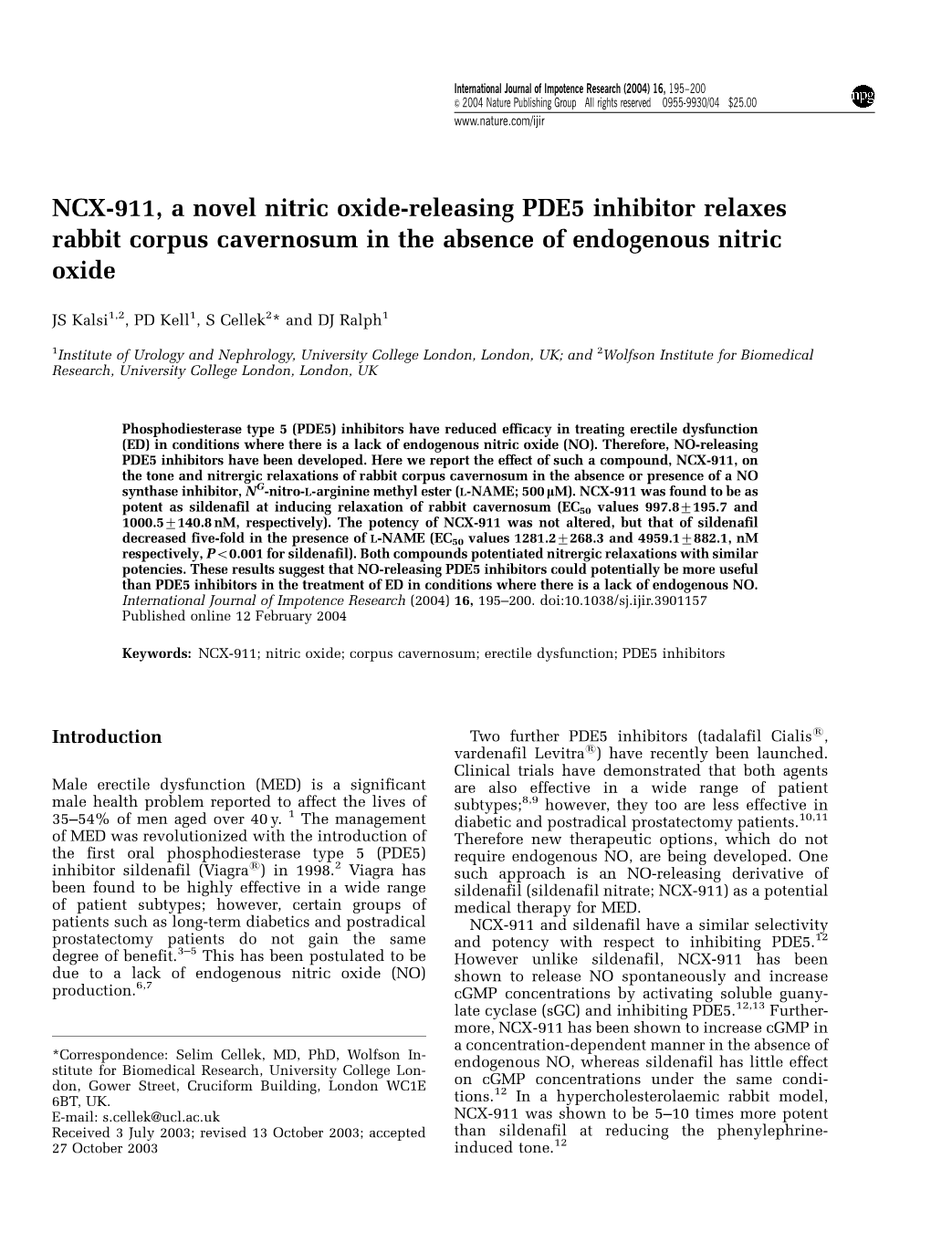 NCX-911, a Novel Nitric Oxide-Releasing PDE5 Inhibitor Relaxes Rabbit Corpus Cavernosum in the Absence of Endogenous Nitric Oxide