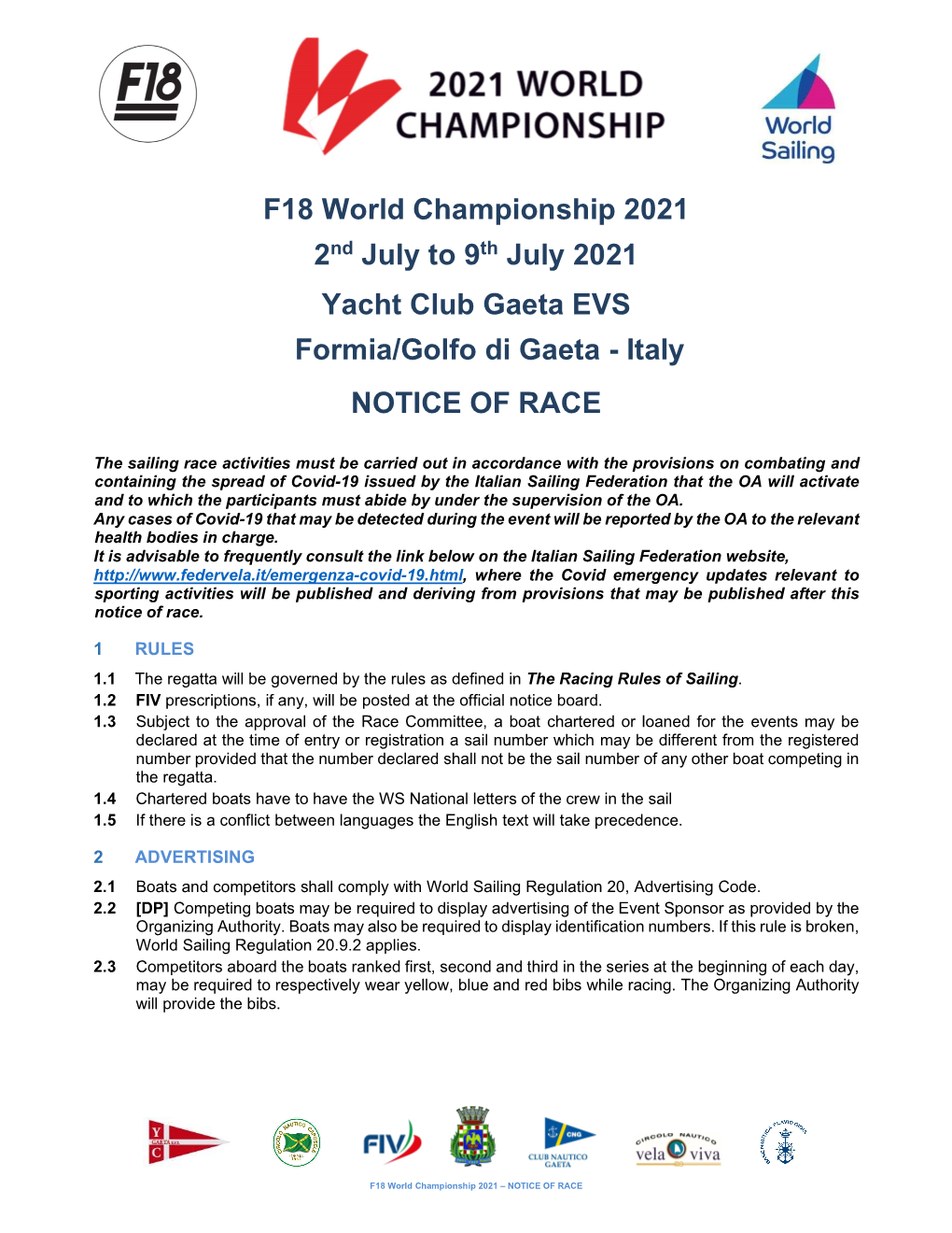 F18 World Championship 2021 2Nd July to 9Th July 2021 Yacht Club