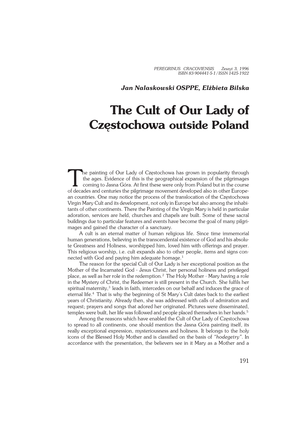 The Cult of Our Lady of Częstochowa Outside Poland