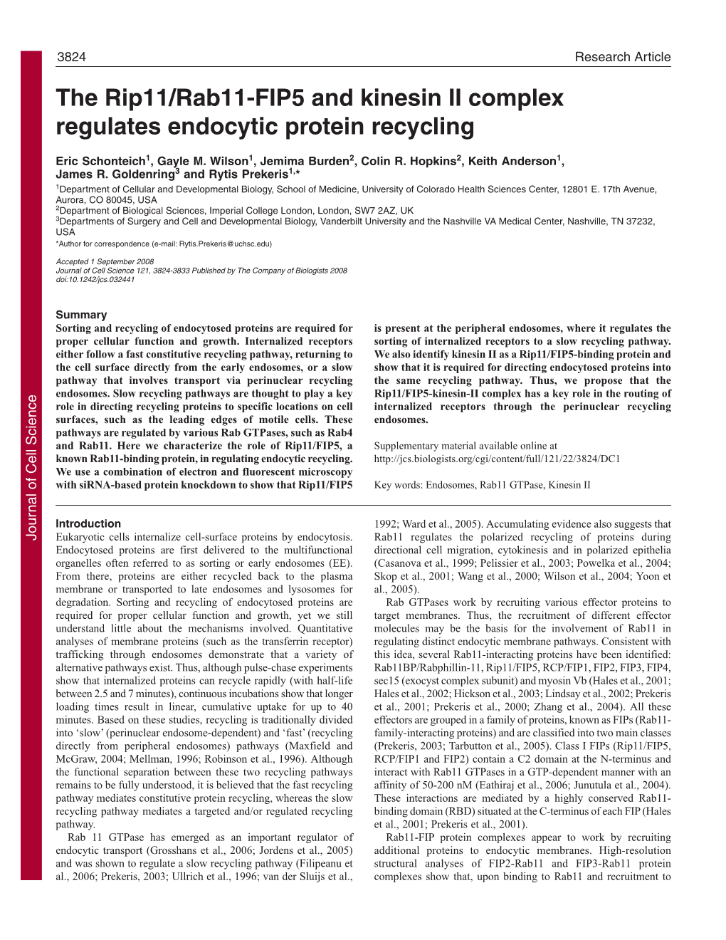 The Rip11/Rab11-FIP5 and Kinesin II Complex Regulates Endocytic Protein Recycling