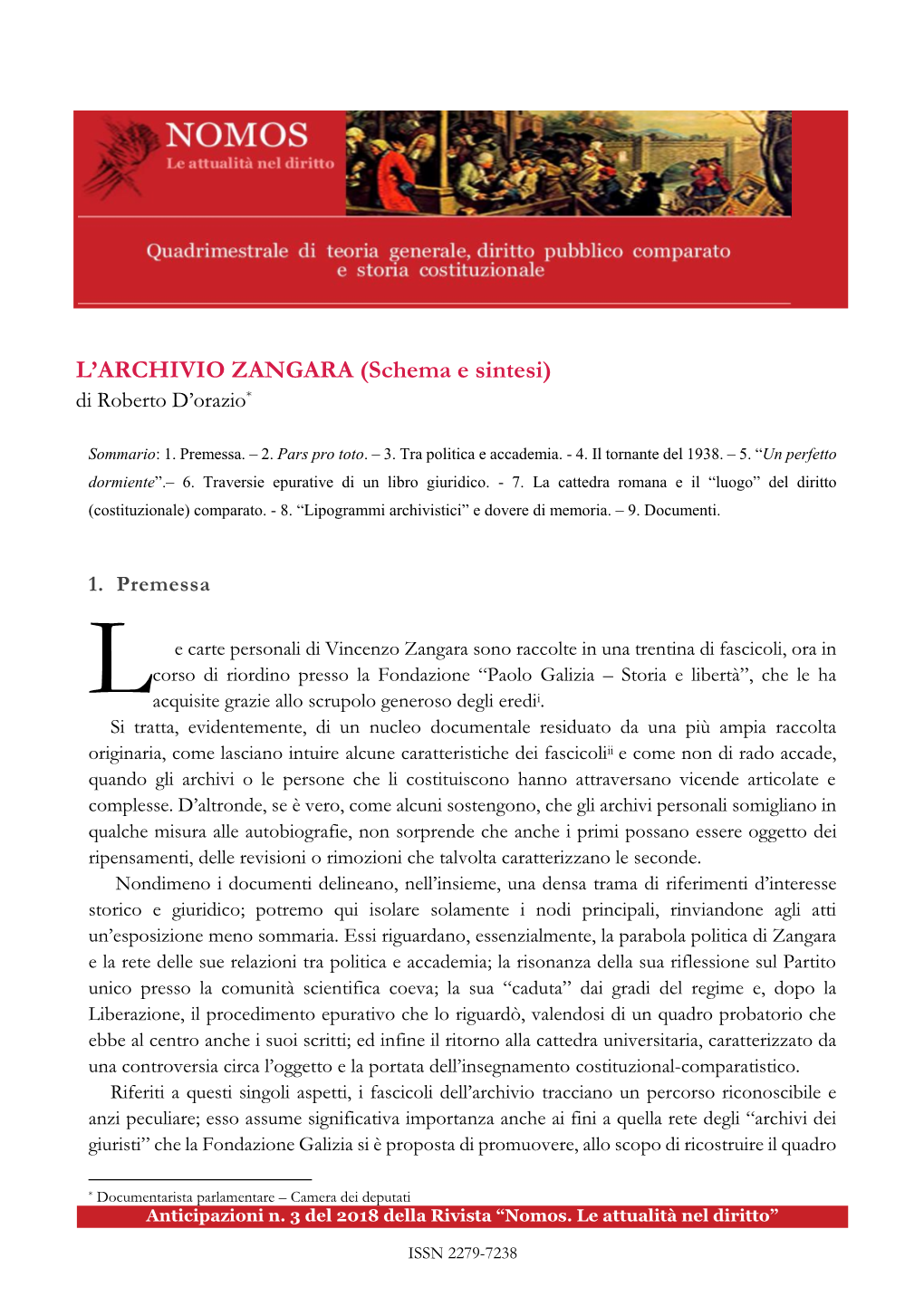 L'archivio ZANGARA (Schema E Sintesi)