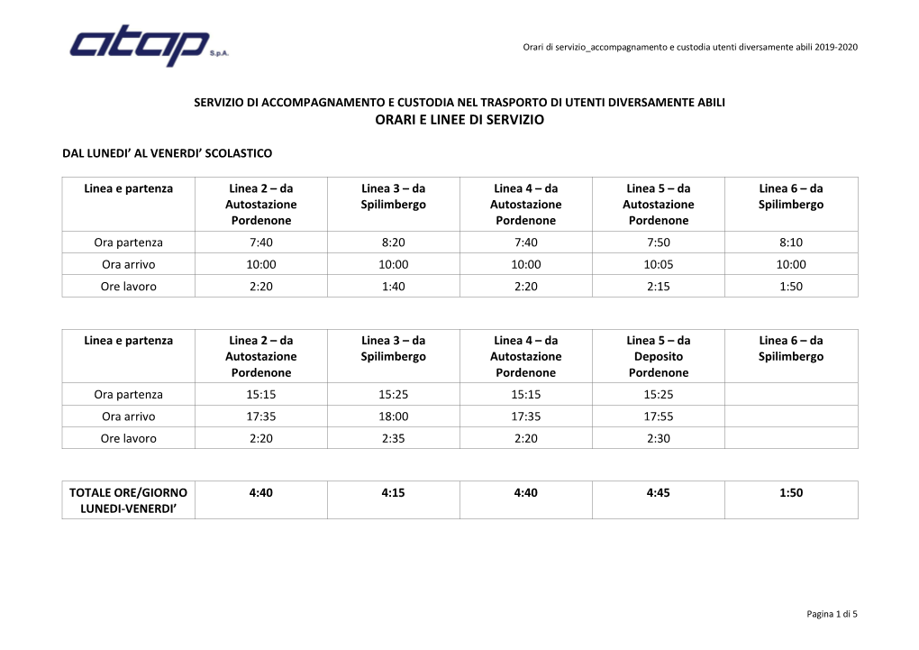 Orari E Linee Di Servizio
