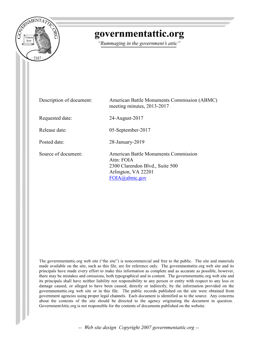 American Battle Monuments Commission (ABMC) Meeting Minutes, 2013-2017