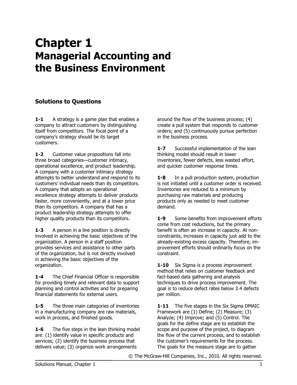 Managerial Accounting and the Business Environment