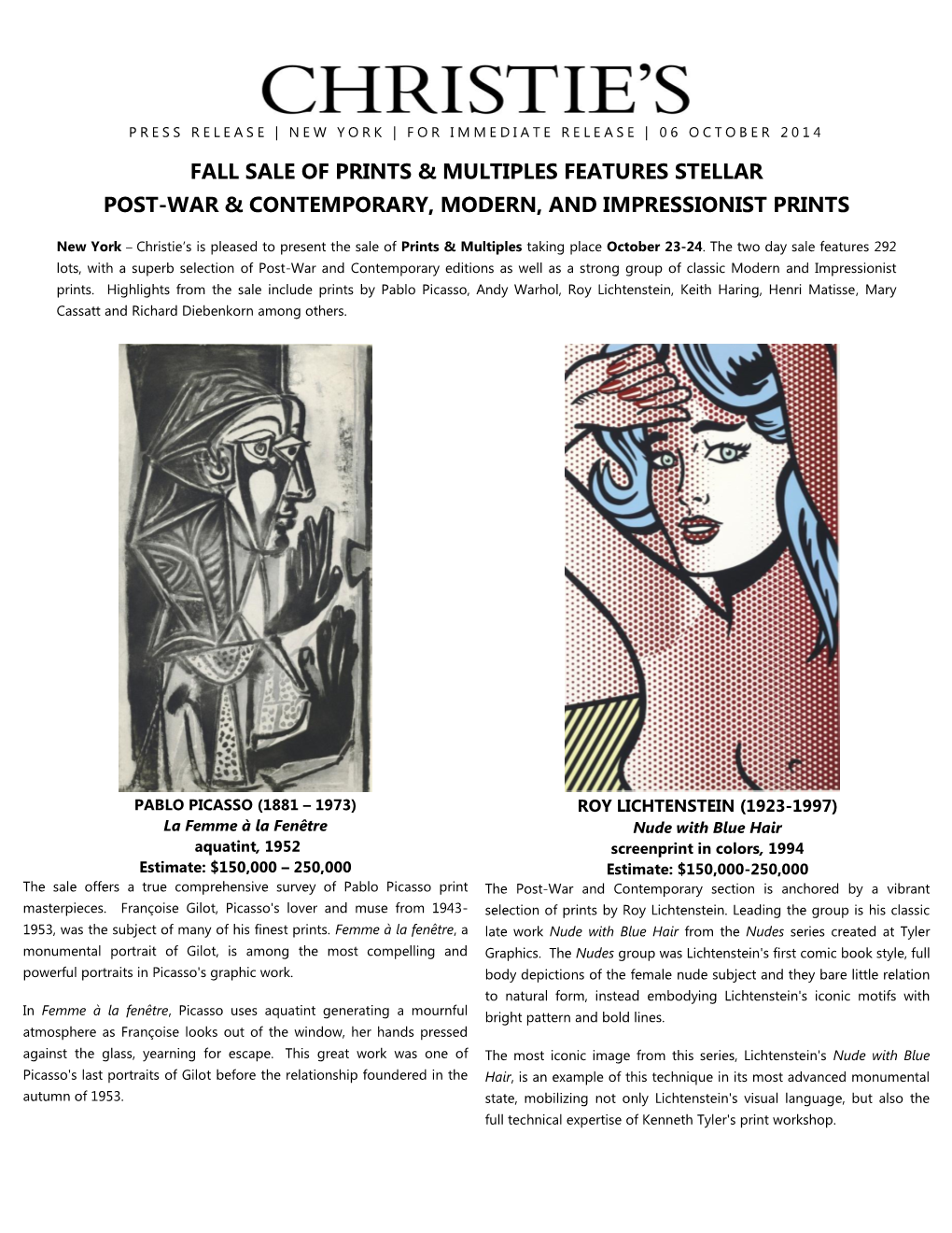 Fall Sale of Prints & Multiples Features Stellar