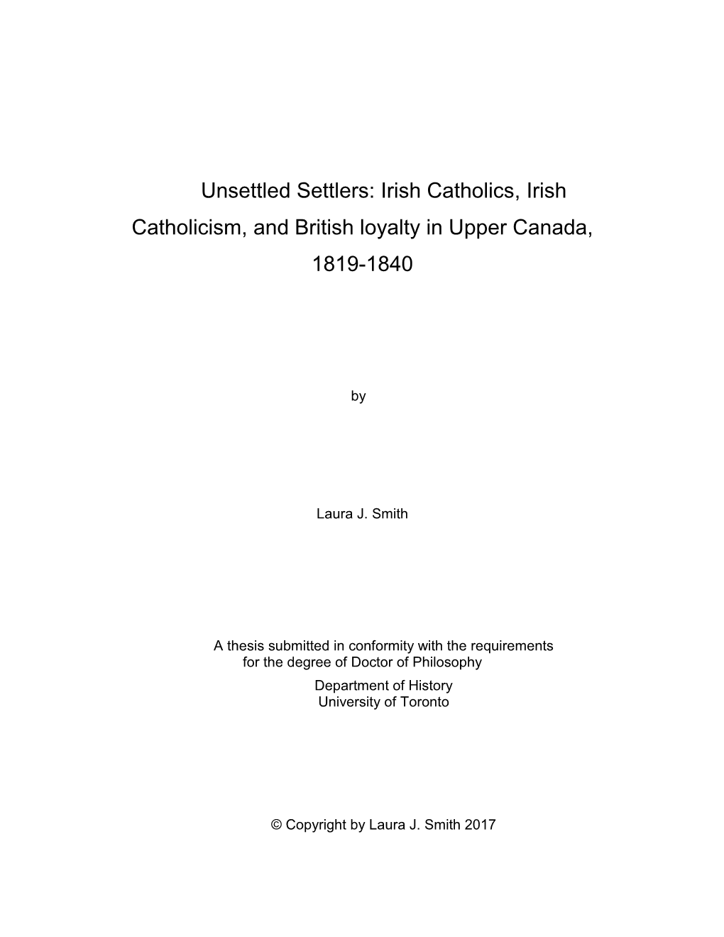 Irish Catholics, Irish Catholicism, and British Loyalty in Upper Canada, 1819-1840