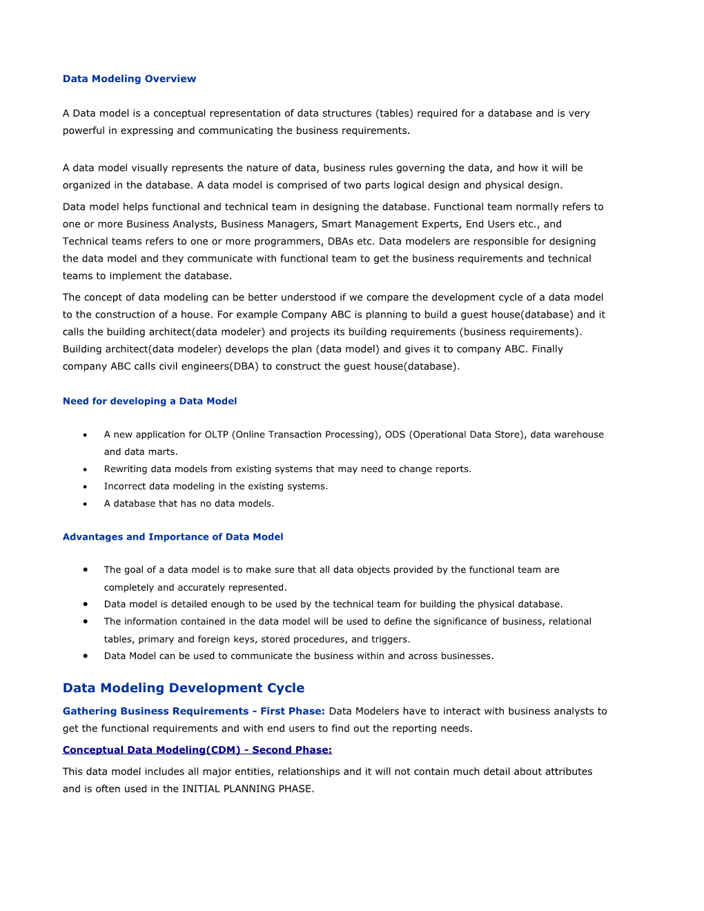 Data Modeling Overview