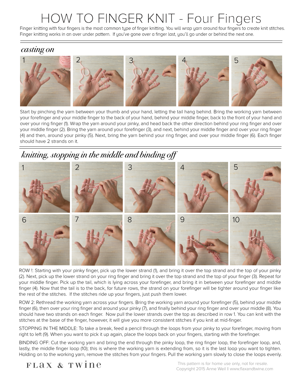 Finger Knitting How-To Four Fingers