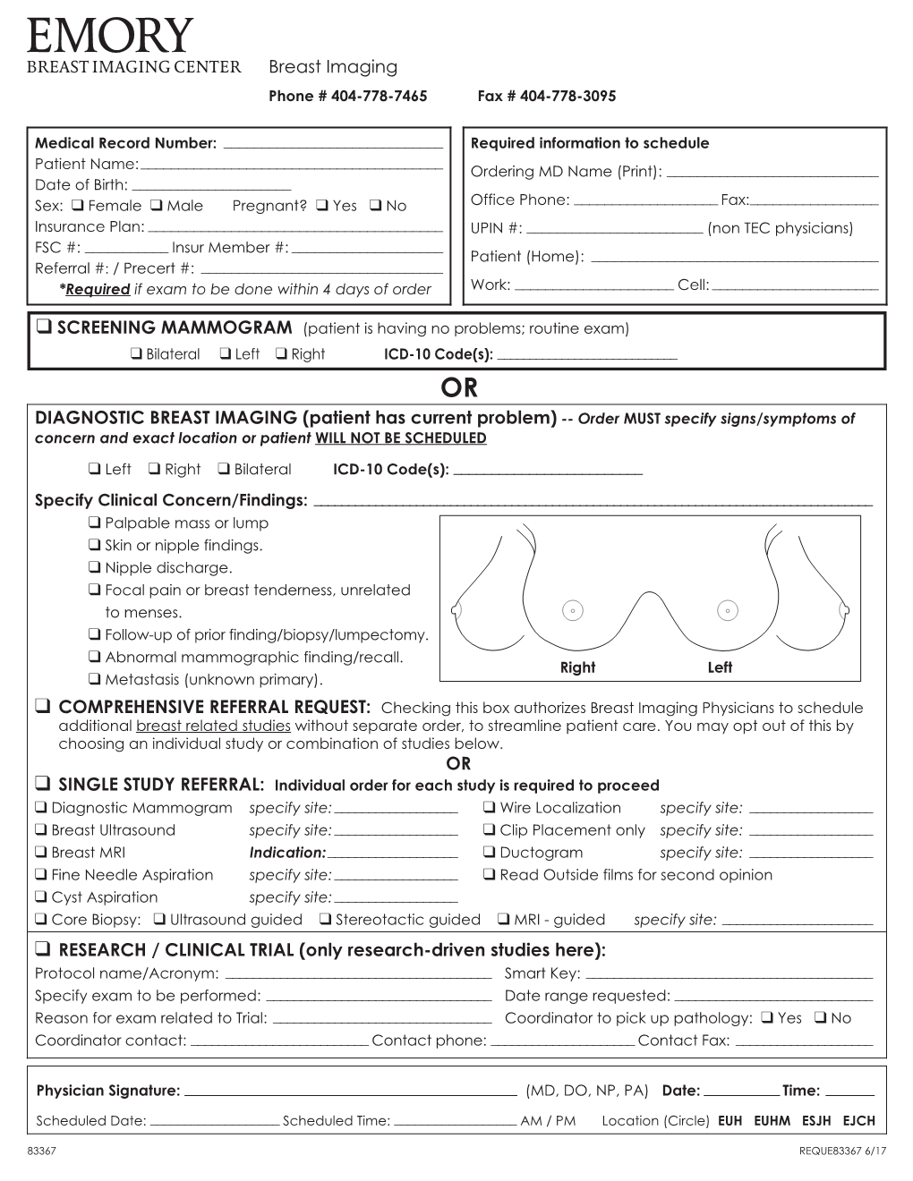 Breast Imaging Order Form