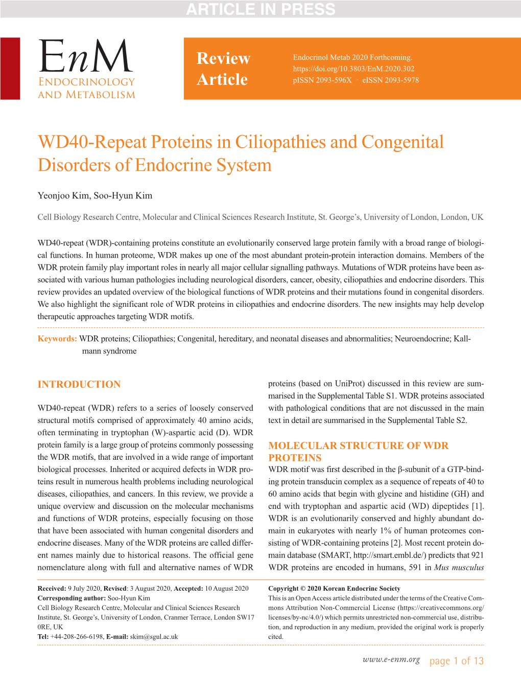 WD40-Repeat Proteins in Ciliopathies and Congenital Disorders of Endocrine System