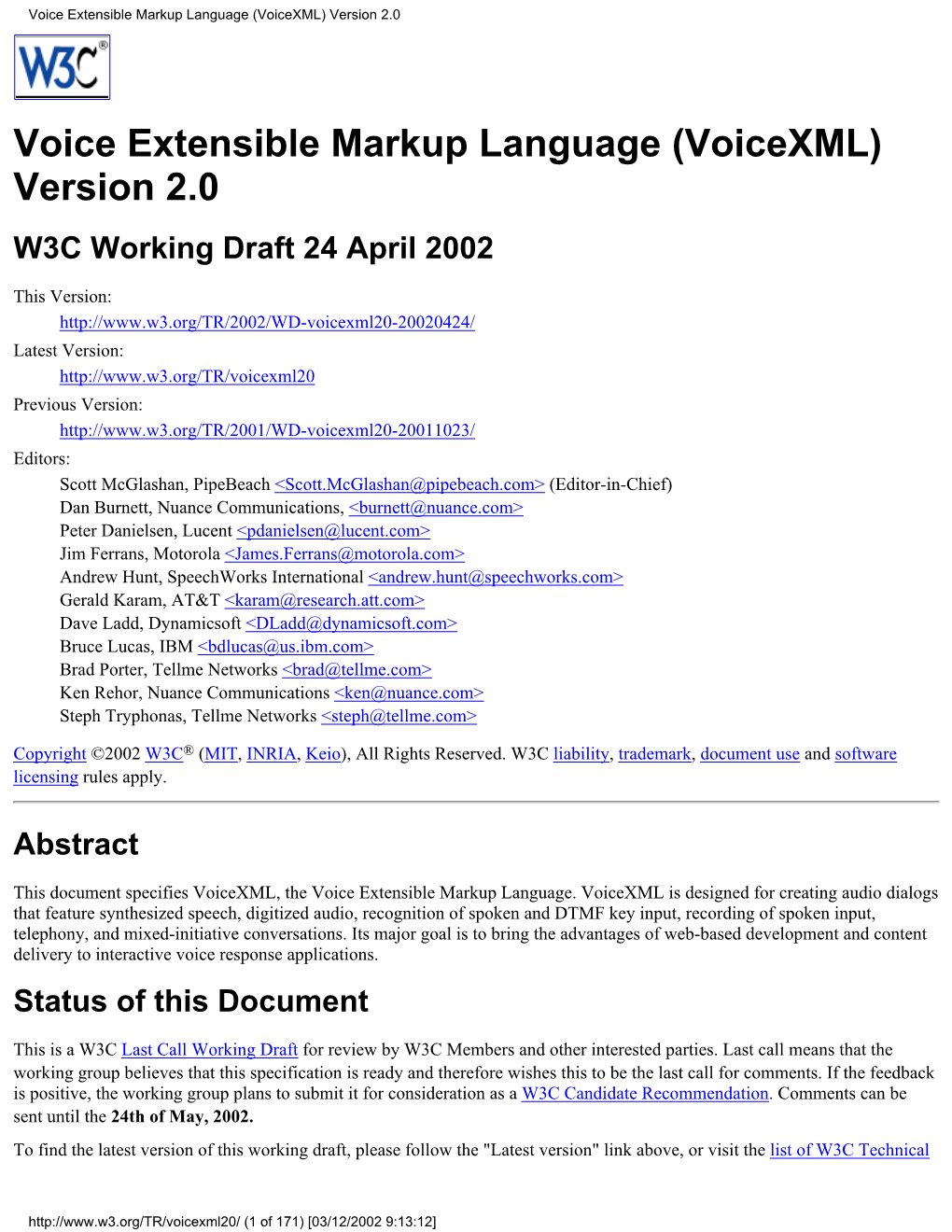 Voice Extensible Markup Language (Voicexml) Version 2.0