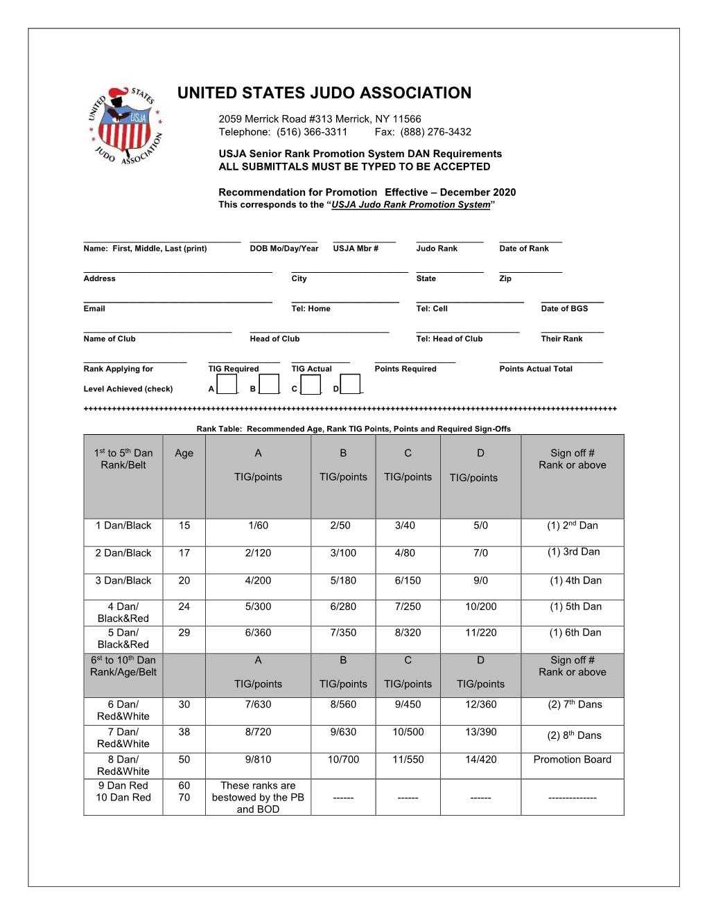 Senior Dan Promotion Application