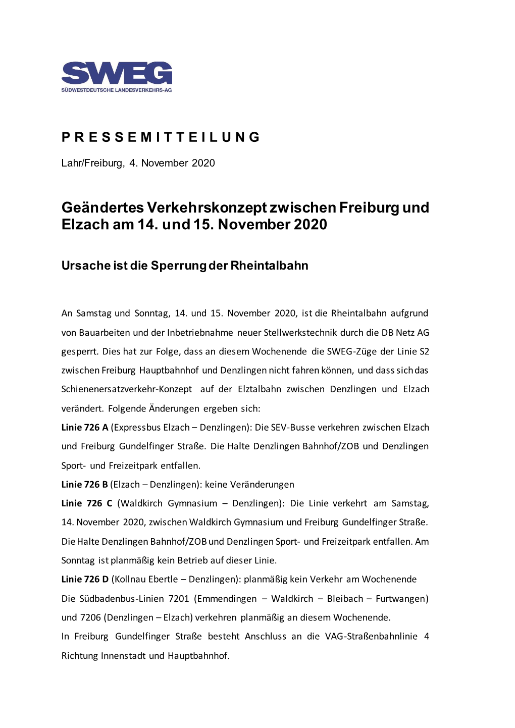 Geändertes Verkehrskonzept Zwischen Freiburg Und Elzach Am 14