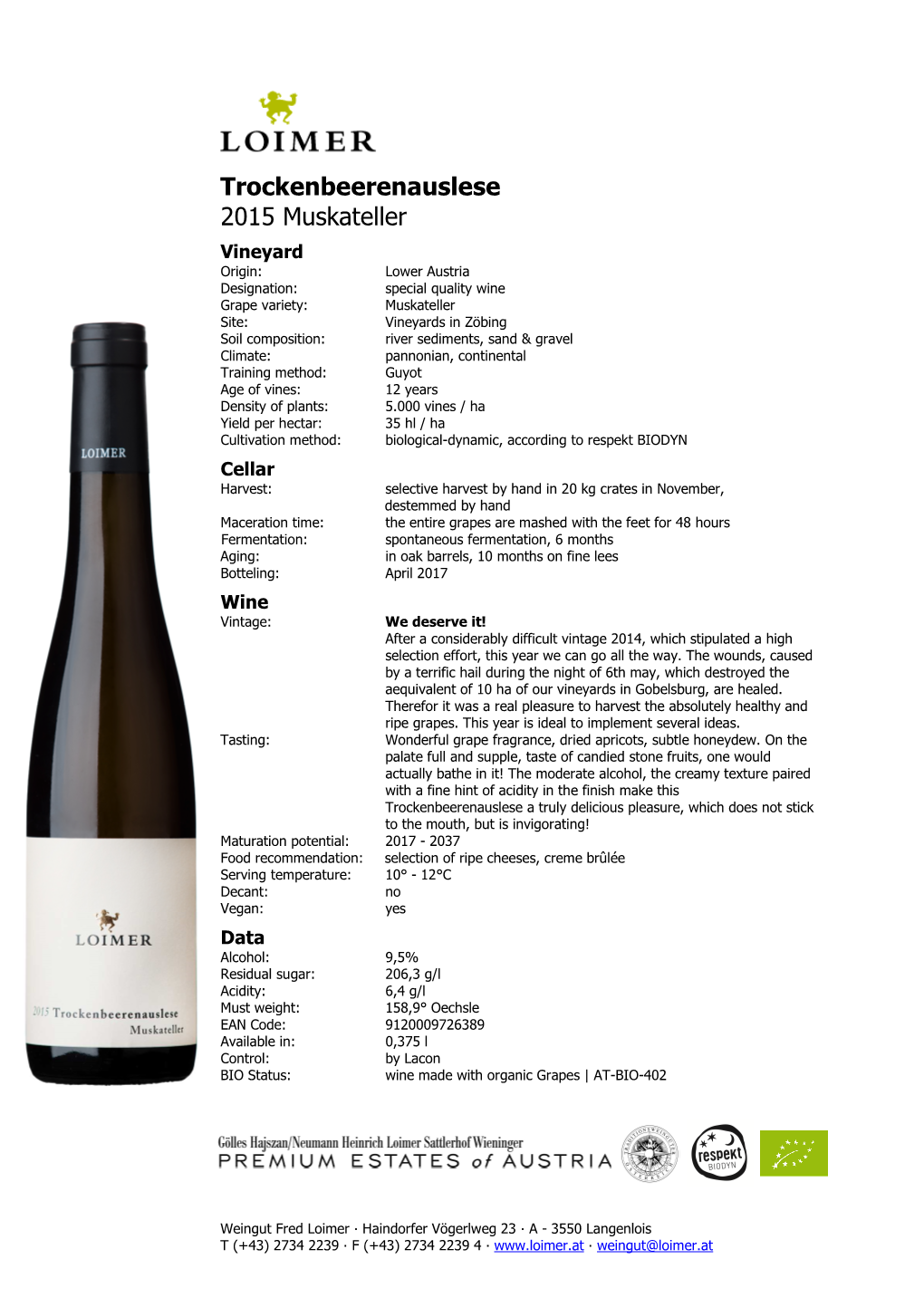 Trockenbeerenauslese 2015 Muskateller