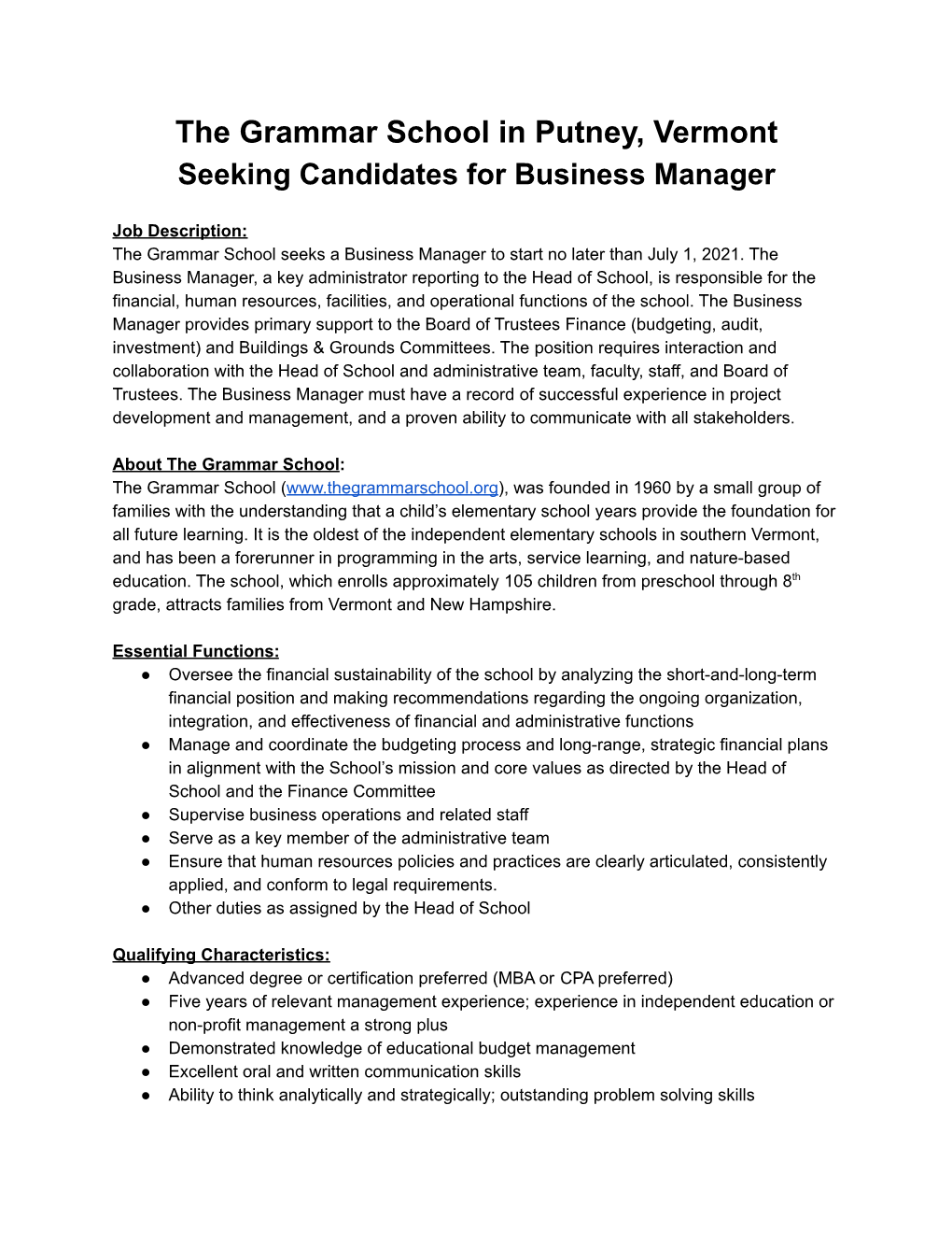 TGS Business Manager Job Description