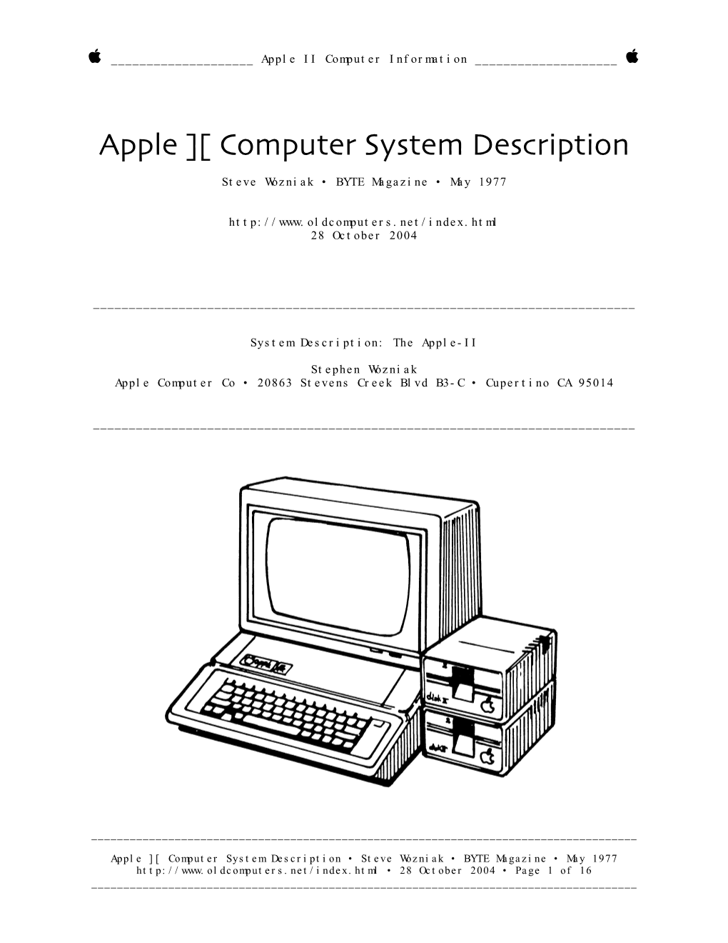 Apple II Computer Information Steve Wozniak • BYTE Magazine • May