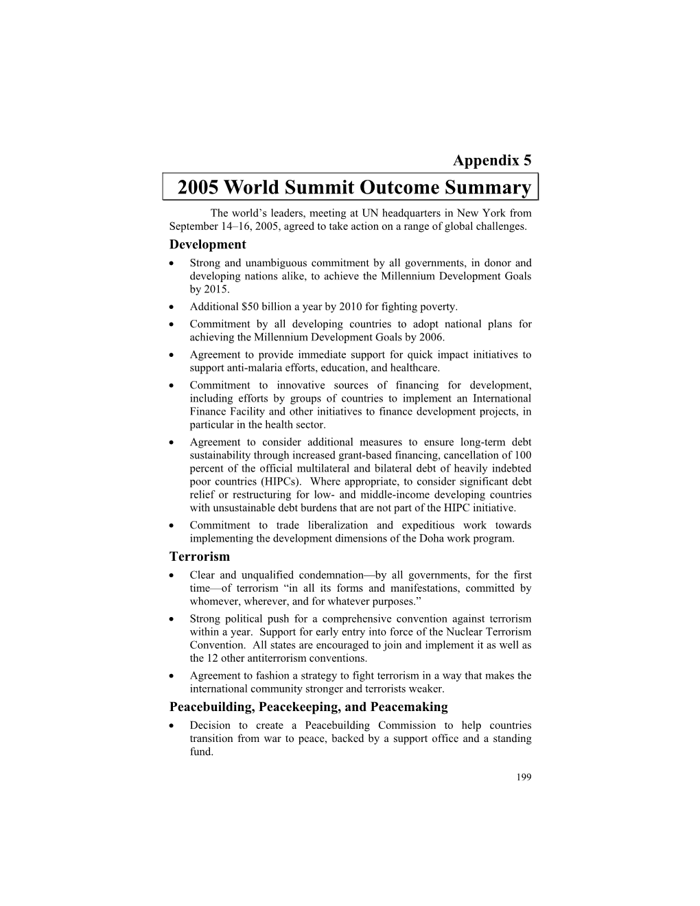 2005 World Summit Outcome Summary