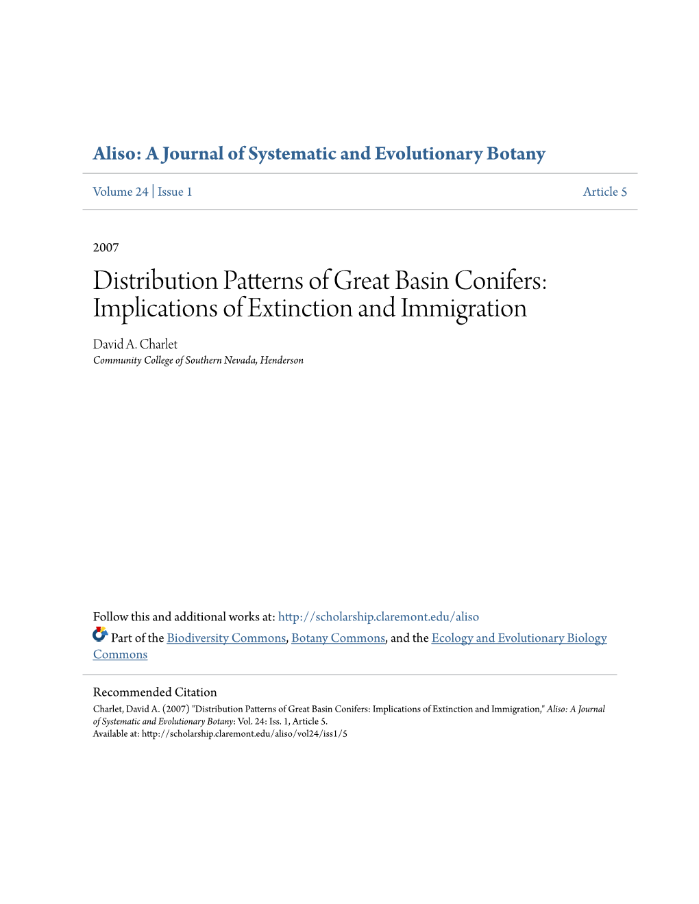 Distribution Patterns of Great Basin Conifers: Implications of Extinction and Immigration David A