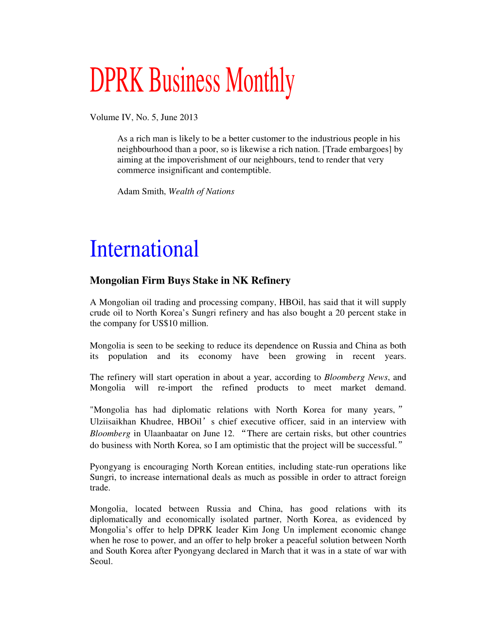 DPRK Business Monthly Volume IV, No.5 Part 1