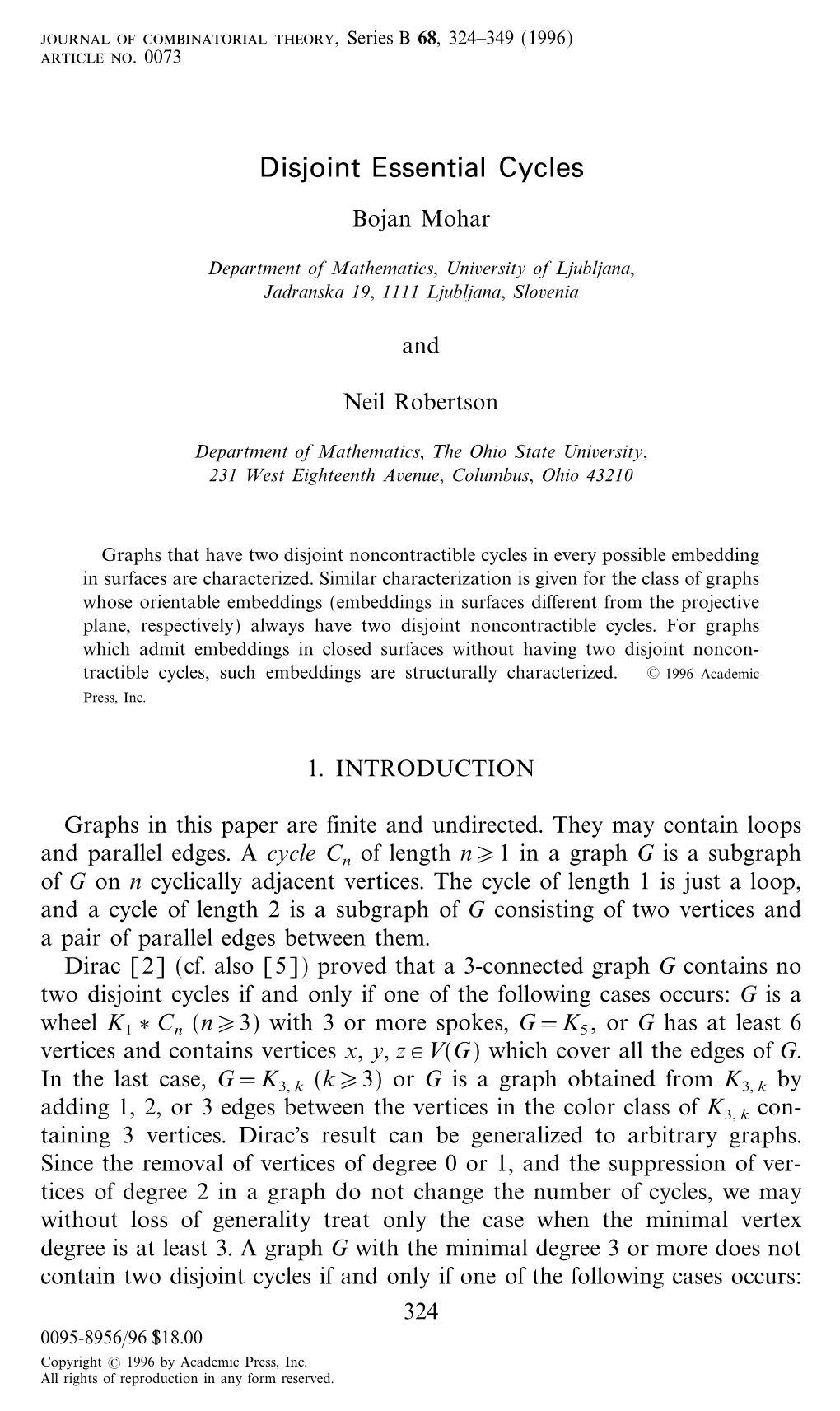 Disjoint Essential Cycles