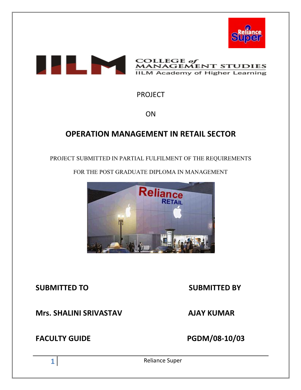 Operation Management in Retail Sector