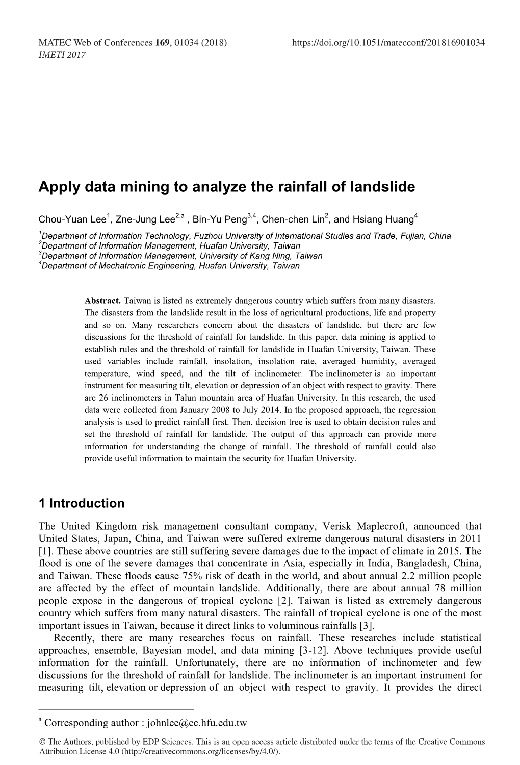 Apply Data Mining to Analyze the Rainfall of Landslide