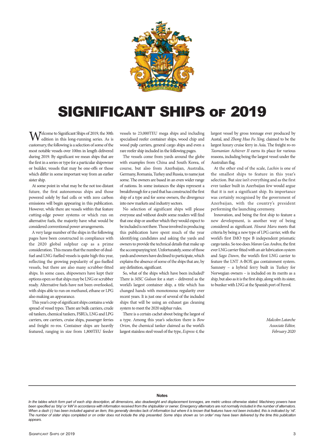 SIGNIFICANT SHIPS of 2019