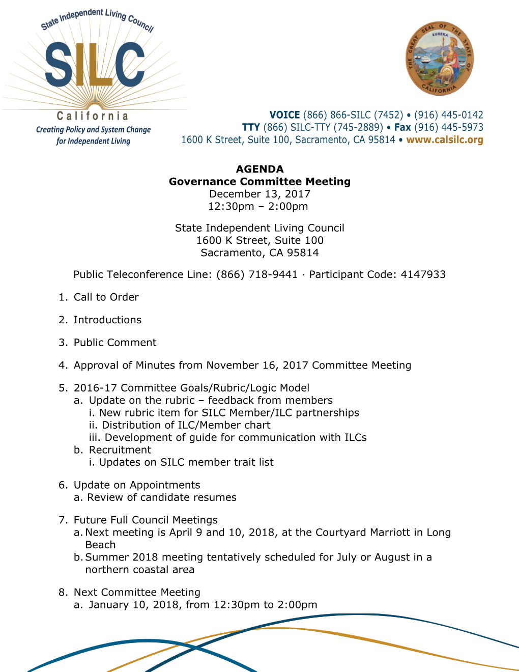 Governance Committee Meeting Agenda