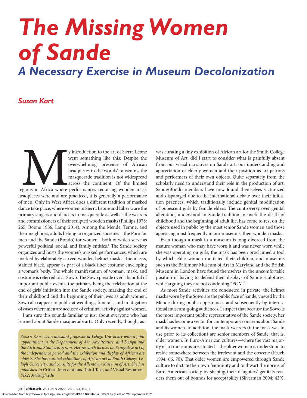 The Missing Women of Sande a Necessary Exercise in Museum Decolonization