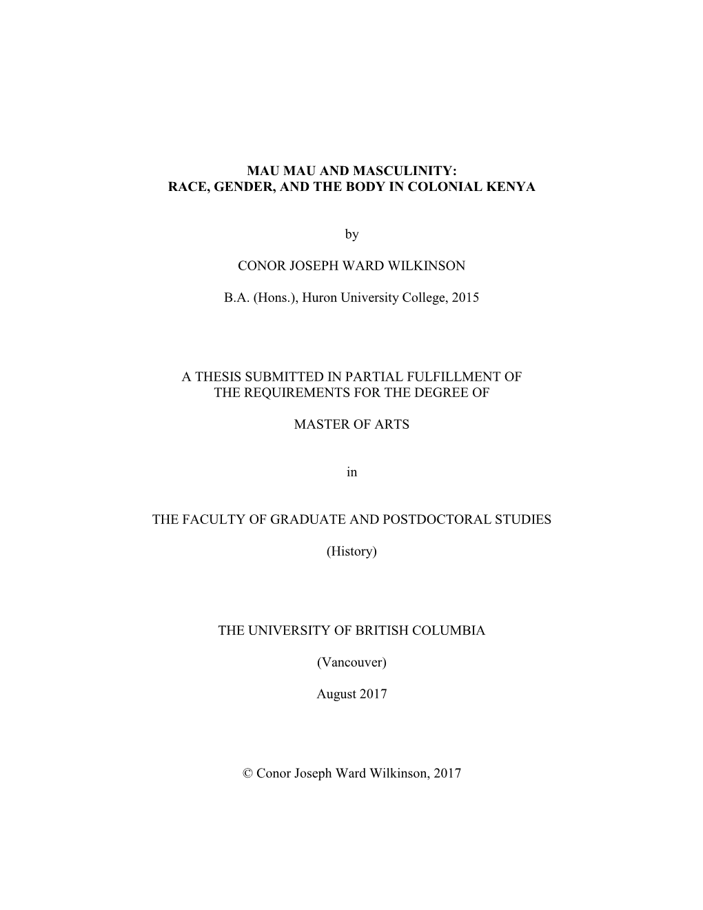 RACE, GENDER, and the BODY in COLONIAL KENYA by CONOR