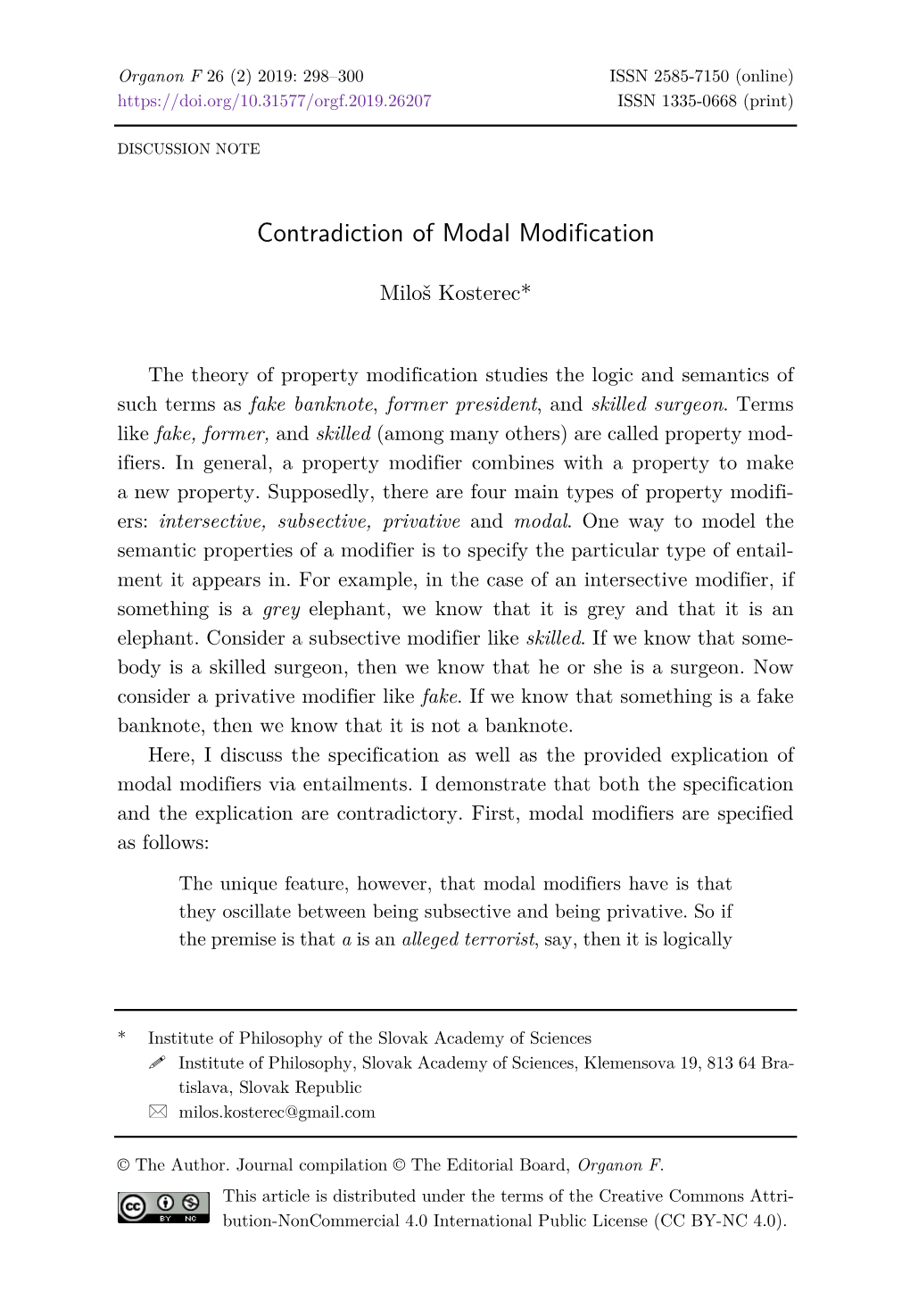 Contradiction of Modal Modification