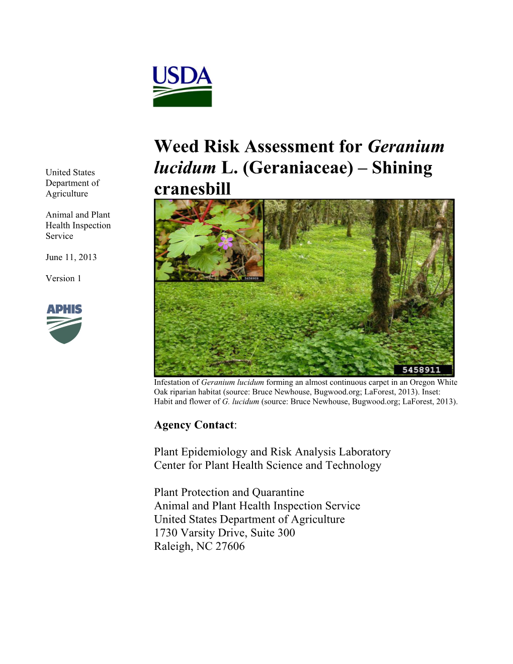 Weed Risk Assessment for Geranium Lucidum L. (Geraniaceae)