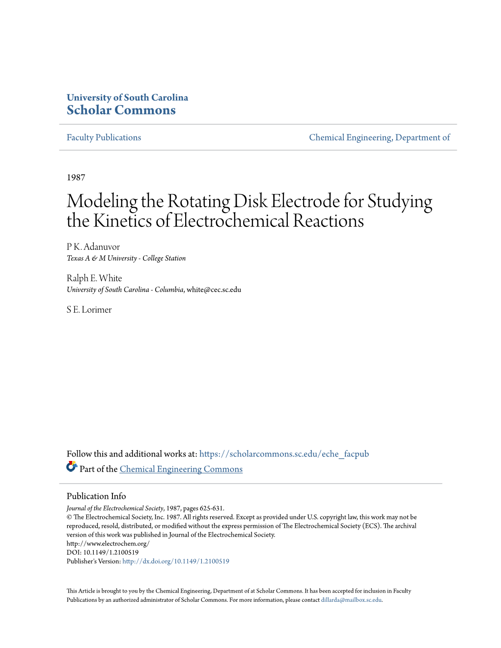 Modeling the Rotating Disk Electrode for Studying the Kinetics of Electrochemical Reactions P K