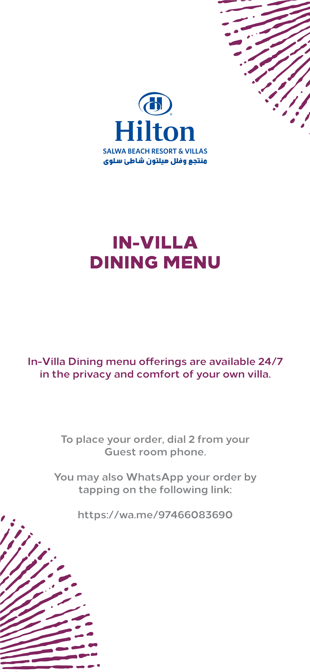 In-Villa Dining Menu